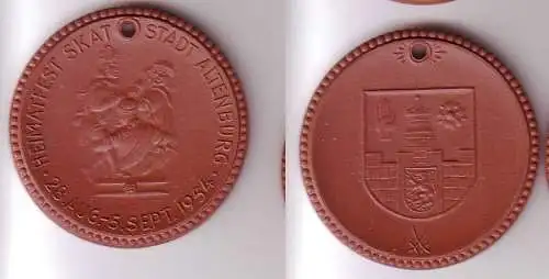 braune DDR Porzellan Medaille Heimatfest Skat Stadt Altenburg 1954