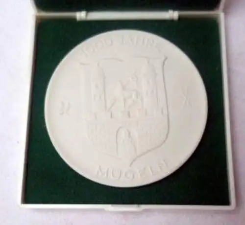 DDR Porzellan Medaille 1000 Jahre Mügeln 1984 im Etui