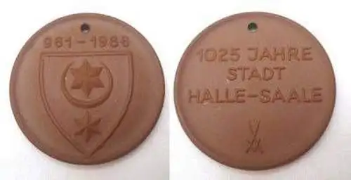 DDR Porzellan Medaille 1025 Jahre Halle a.d. Saale 1986