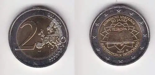 2 Euro Bi-Metall Münze BRD 2007 D römische Verträge Stgl. (163471)