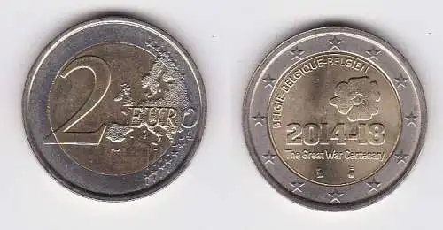 2 Euro Bi-Metall Münze Belgien 2014-18 100 Jahre 1. Weltkriegs (167422)