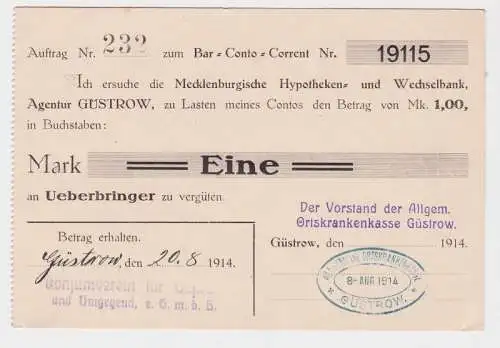 Eine Mark Banknote 1914 Mecklenburg-Schwerin, Güstrow 1914 (132598)