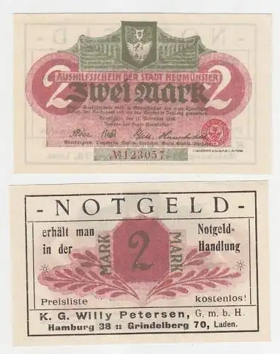 2 Mark Notgeld Notgeldhandlung Willy Petersen Hamburg Grindelberg 70 !! (116229)