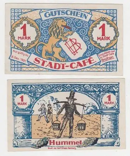 1 Mark Notgeld Gutschein Hamburg Stadt Café Broihan 1921 (115846)