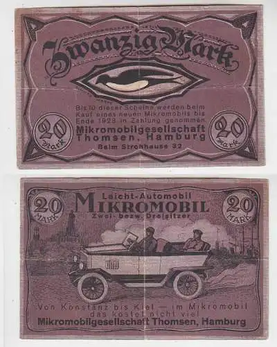 20 Mark Notgeld Micromobilgesellschaft Thomsen Hamburg ohne Jahr um 1922(115905)