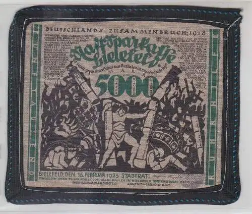 rare Stoff Banknote 5000 Mark Bielefeld 1922 grün mit schwarzer Borde bankfrisch