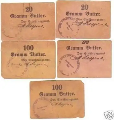 5 Banknoten Ernährungsamt Stadt Eisenberg um 1915