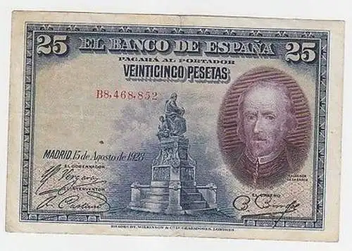 seltene 25 Pesetas Banknote Spanien Spain 15.8.1928