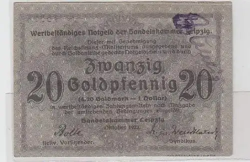 Wertbeständiges Notgeld 20 Goldpfennig Handelskammer Leipzig Oktober 1923