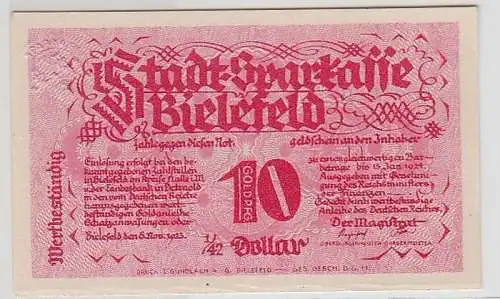 Wertbeständiges Notgeld 10 Gold Pfennig Stadt Sparkasse Bielefeld 14.01.1924