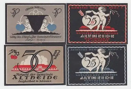 kompl. Serie mit 4 Banknoten Notgeld Gemeinde Altheide Polanica Zdroj um 1921