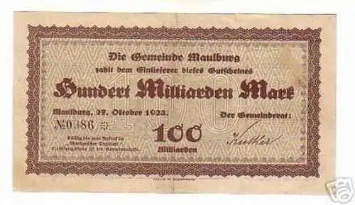 seltene Banknote Inflation 100 Milliarden Mark Maulburg