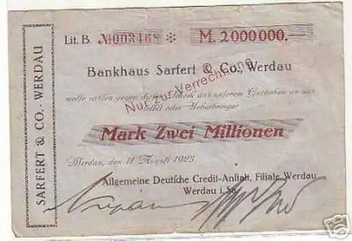 seltene Banknote Inflation Bankhaus Sarfert 1923 Werdau