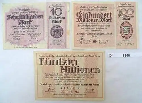 3x Banknoten Inflation 50,100 Mill. 10 Mrd. Mark Amtshauptmannschaft Pirna 1923