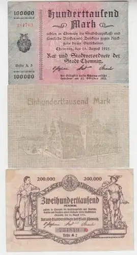 3 x Banknoten Inflation Stadt Chemnitz 1923