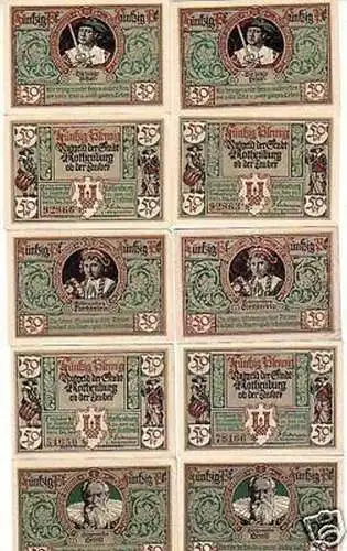 10 Banknoten Notgeld der Stadt Rothenburg Tauber 1921