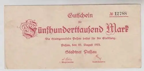 500000 Mark Banknote Inflation Stadt Passau 20. August 1923