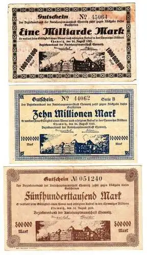 3 Banknoten Inflation Amtshauptmannschaft Chemnitz 24.8.1923 (109934)