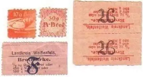 5 alte Brotmarken Landkreis Weißenfels um 1940