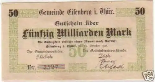 Banknote Inflation 50 Mrd. Mark Eisenberg 26.10.1923