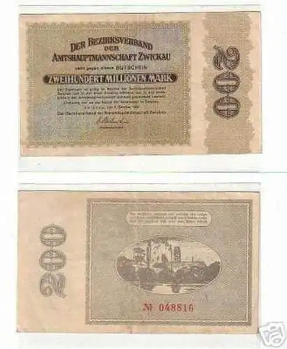 Banknote Inflation 200 Millionen Mark Zwickau 9.10.1923