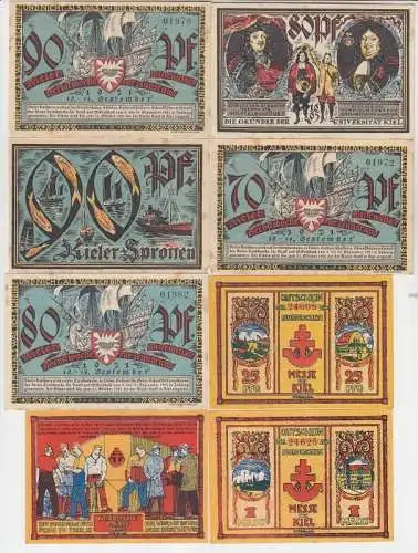 8 x Banknoten Notgeld Stadt Kiel 1921