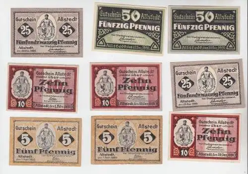 9 Banknoten Notgeld Stadt Allstedt 1920