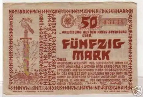 50 Mark Banknote Notgeld Kreis Steinburg 1918