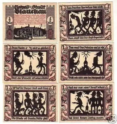 6 Banknoten Notgeld der Stadt Glauchau 1921