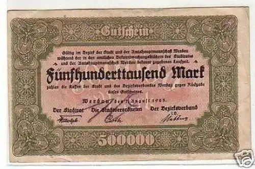 Banknote 500000 Mark Inflation Stadt Werdau 1923