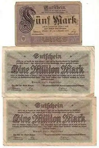 3 x Banknoten Notgeld und Inflation Plauen 1918-1923