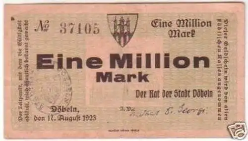 Banknote Inflation Döbeln 1 Million Mark 1923