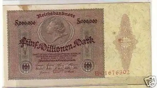 seltene Banknote 5 Millionen Mark 1.6.1923 Rosenberg 88