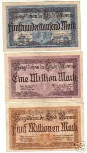 3 Banknoten Inflation Stadt Meerane 1923