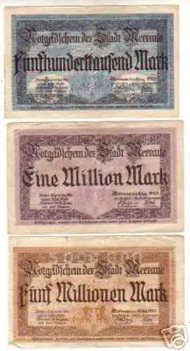 3 Banknoten Inflation Stadt Meerane 1923