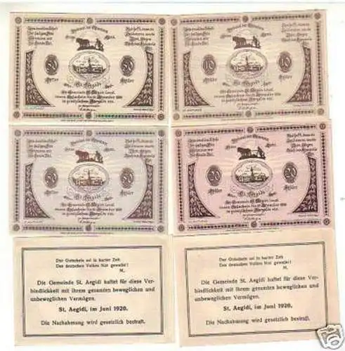 6 Banknoten Notgeld der Gemeinde St. Aegidi 1920