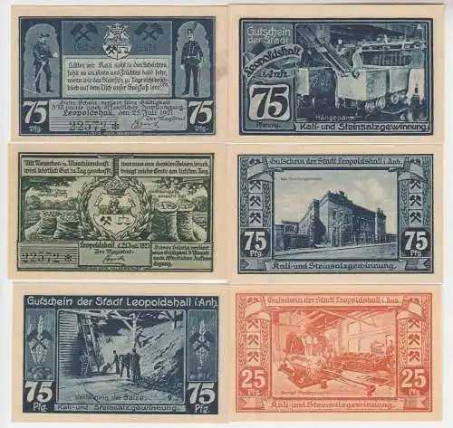 6 Banknoten Notgeld Stadt Leopoldshalle in Anhalt 1921