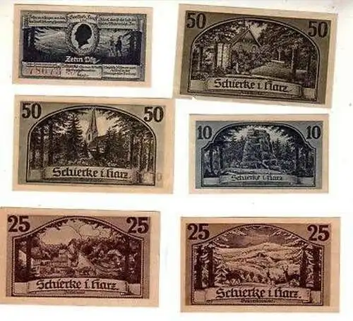 6 Banknoten Notgeld Schierke im Harz 1921