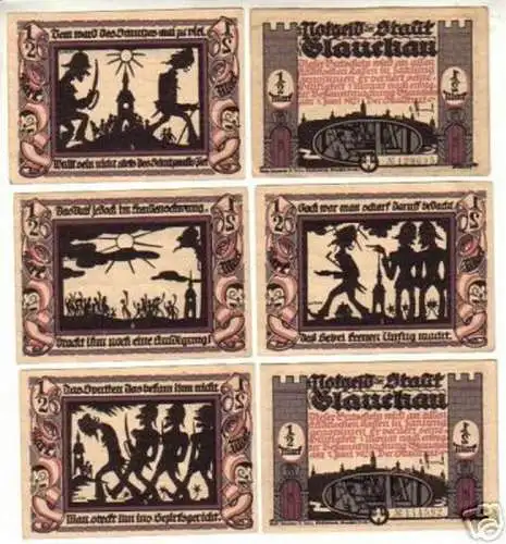 6 Banknoten Notgeld der Stadt Glauchau 1921