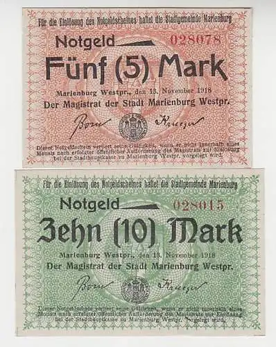 2 Banknoten Notgeld Stadt Marienburg Marbork 1918