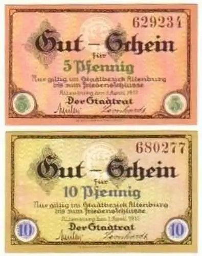 2 kassenfrische Banknoten Notgeld Stadt Altenburg 1917