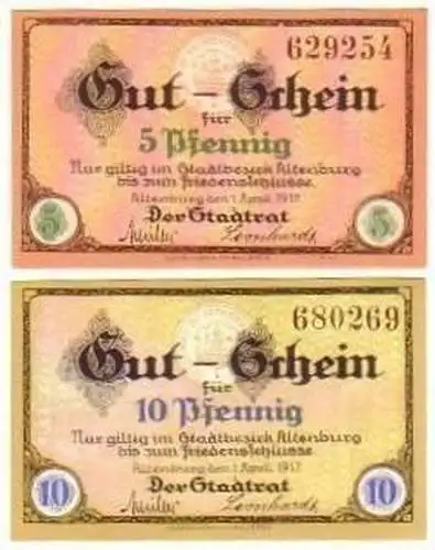 2 kassenfrische Banknoten Notgeld Stadt Altenburg 1917