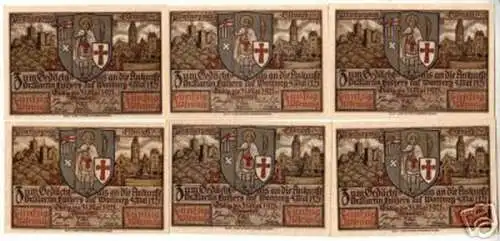 6 Banknoten Notgeld der Stadt Eisenach 1921