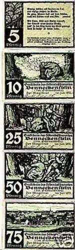 5 Banknoten Notgeld Stadt Benneckenstein 1921