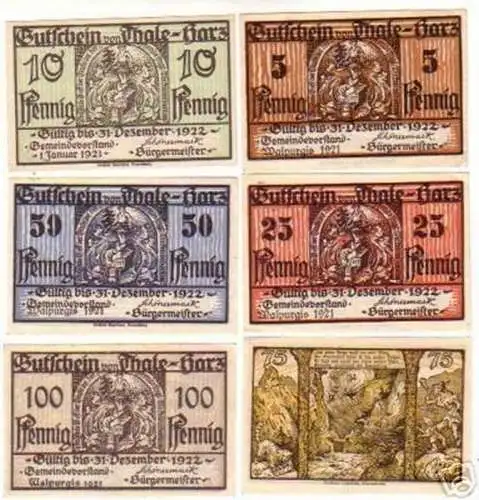 6 Banknoten Notgeld Stadt Thale Harz 1921