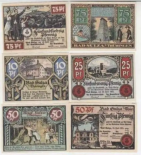 6 Banknoten Notgeld Gemeinde Bad Sulza 1921