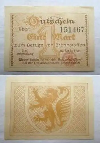 Banknote 1 Mark Brennstoff Bezugsschein Braunschweig