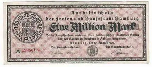 Banknote Inflation 1 Million Hansestadt Hamburg 1923