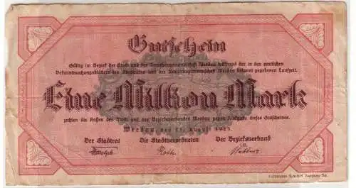 1 Million Mark Banknote Stadt Werdau 25. August 1923