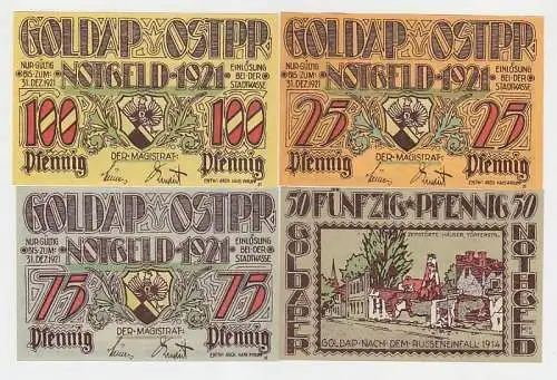 kompl. Serie mit 4 Banknoten Notgeld Stadt Goldap in Ostpreussen um 1922